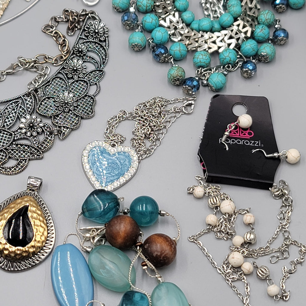 Silver tone Fashion Jewelry Lot of 39 Necklace Bracelets Earrings All Wearable
