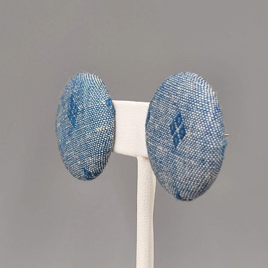 Vintage Round Denim Pierced Earrings 1 1/8"