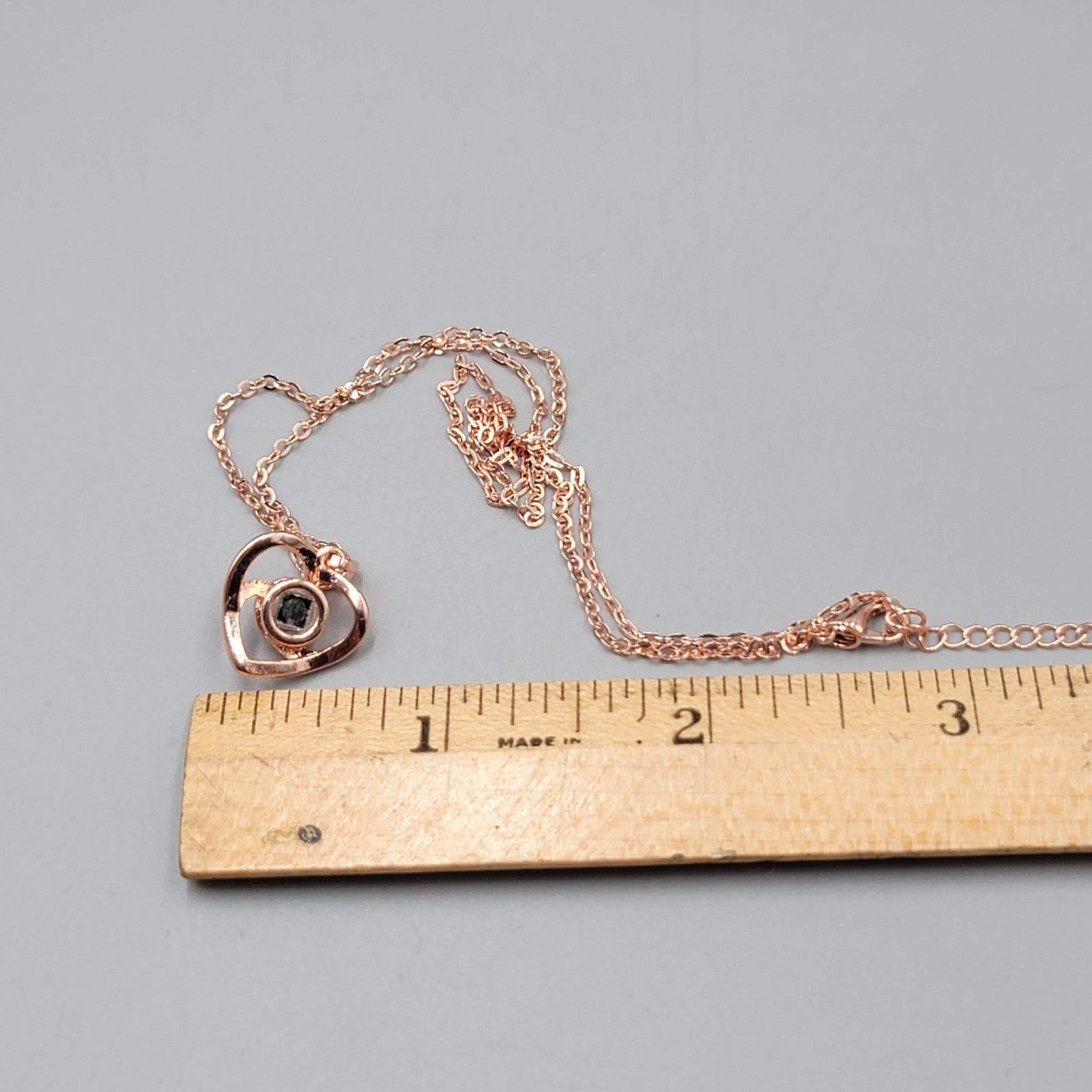 I LOVE YOU in 100 Languages Light Projection Heart Necklace Rose Gold tone 16"+