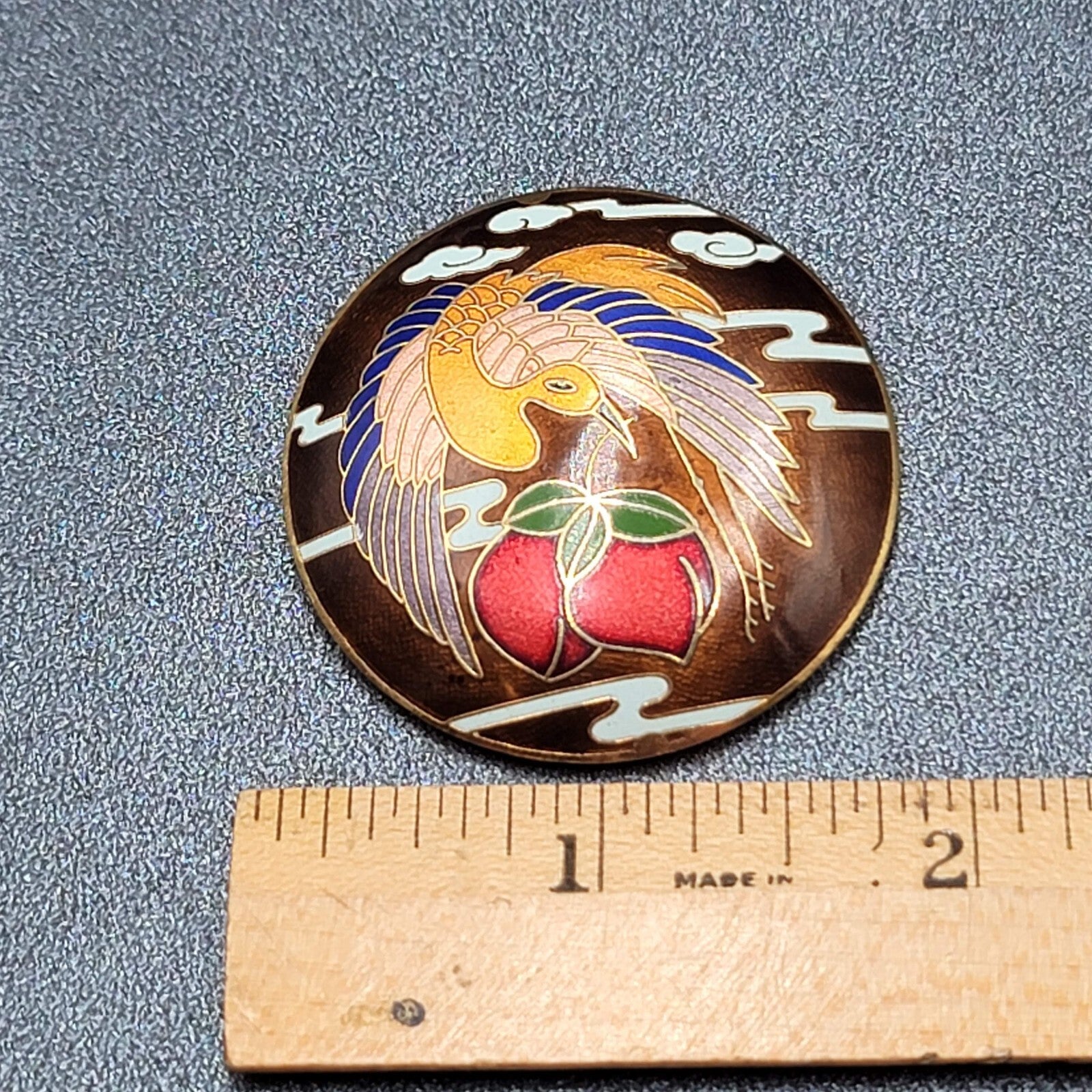 Vintage Cloisonne Bird Crane Multicolor Enamel Belt Buckle 1.75"