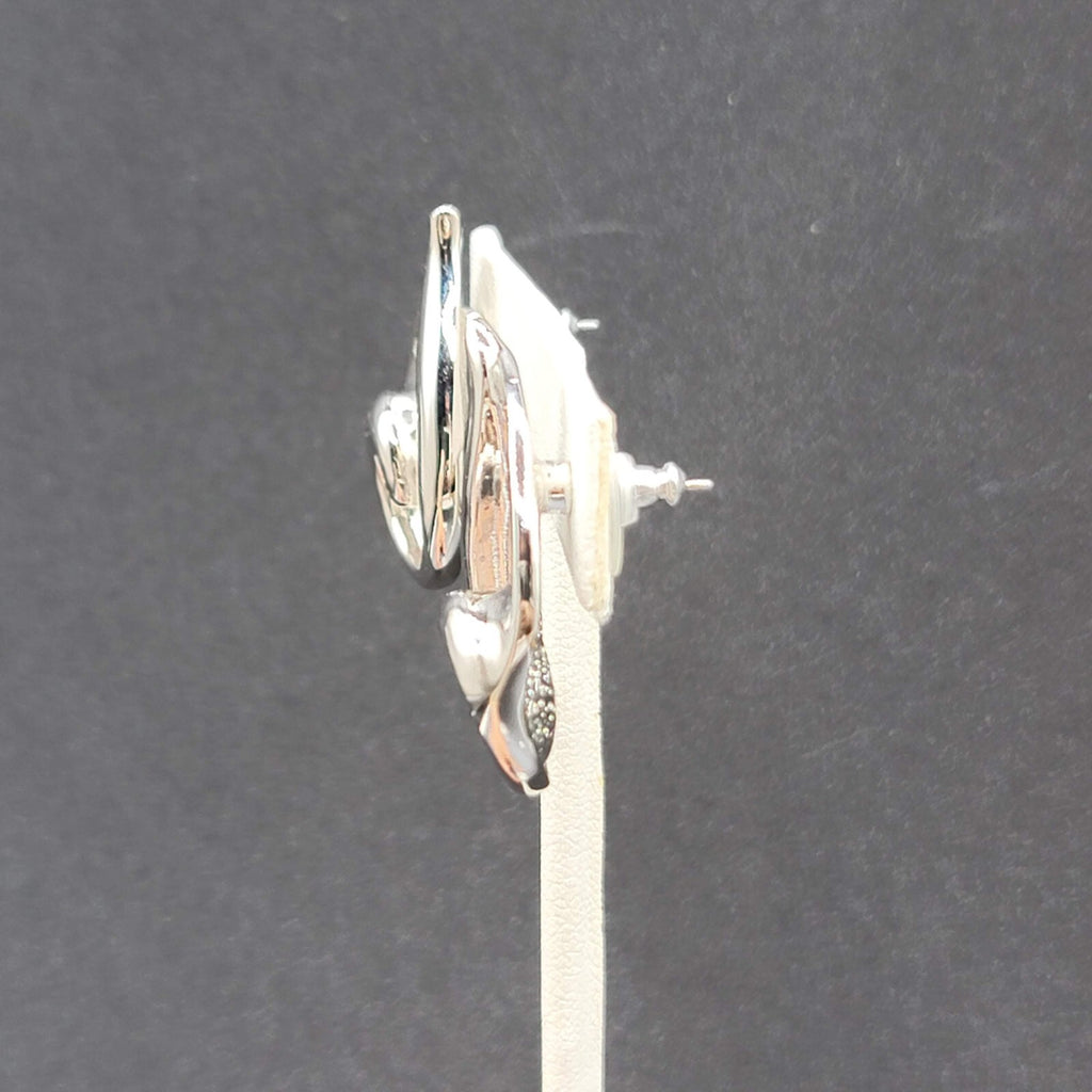 Pierced Earrings Polished Silver Plated Statement  Swirl 1.25"