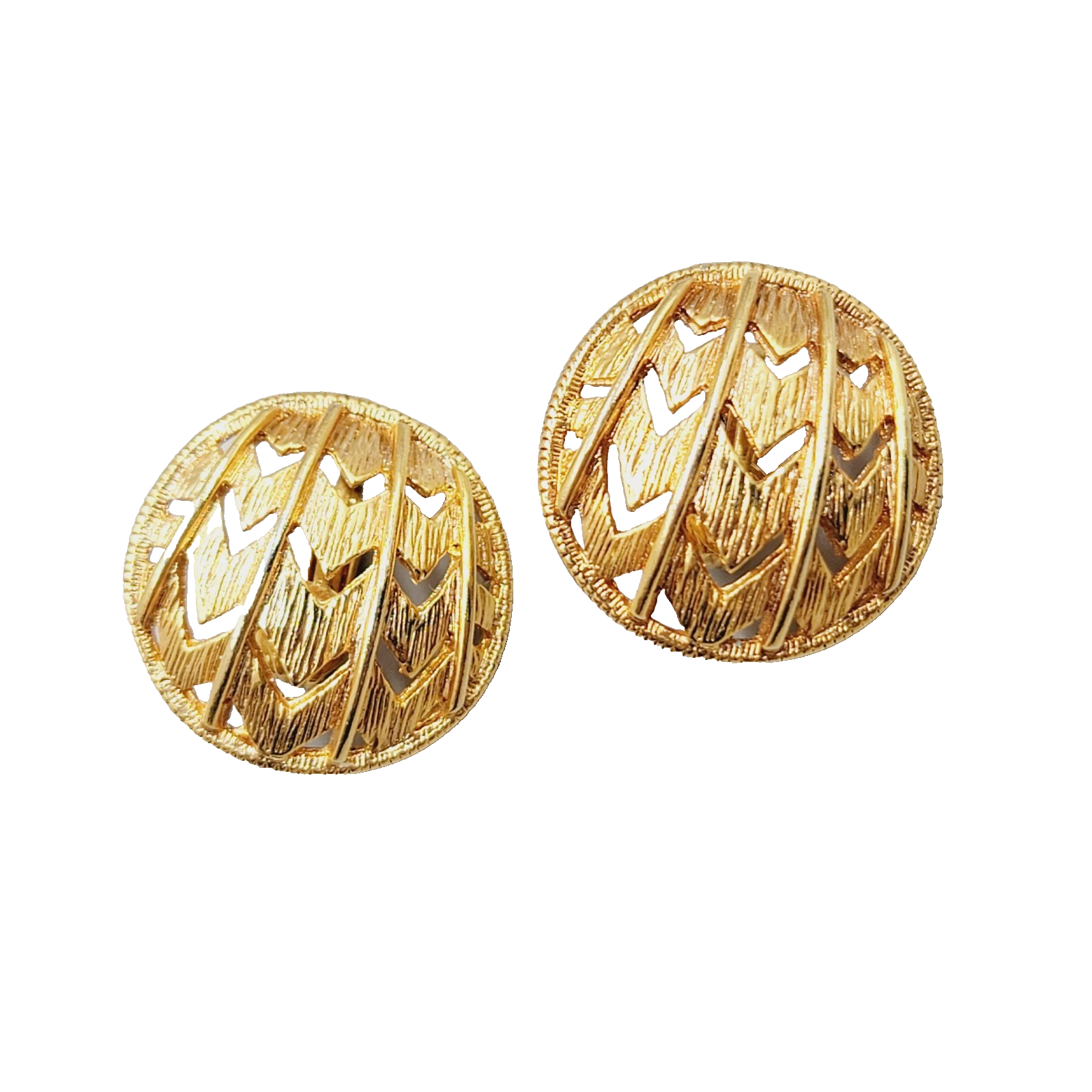 Vintage Textured Clip on Earrings Gold tone Open Round Statement 1 in