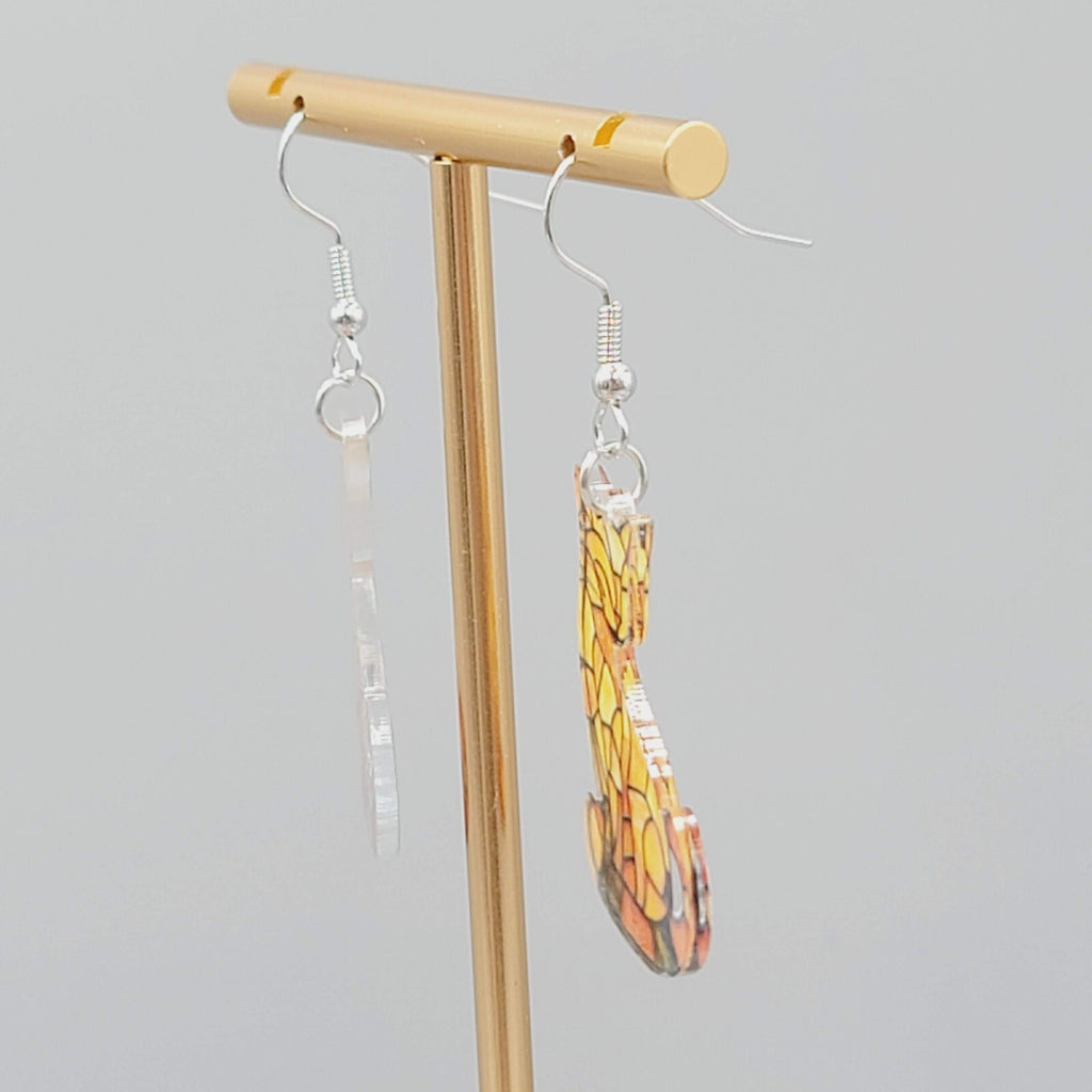 Yellow Kitty Cat Pierced Earrings Acrylic Dangle 1 3/8"