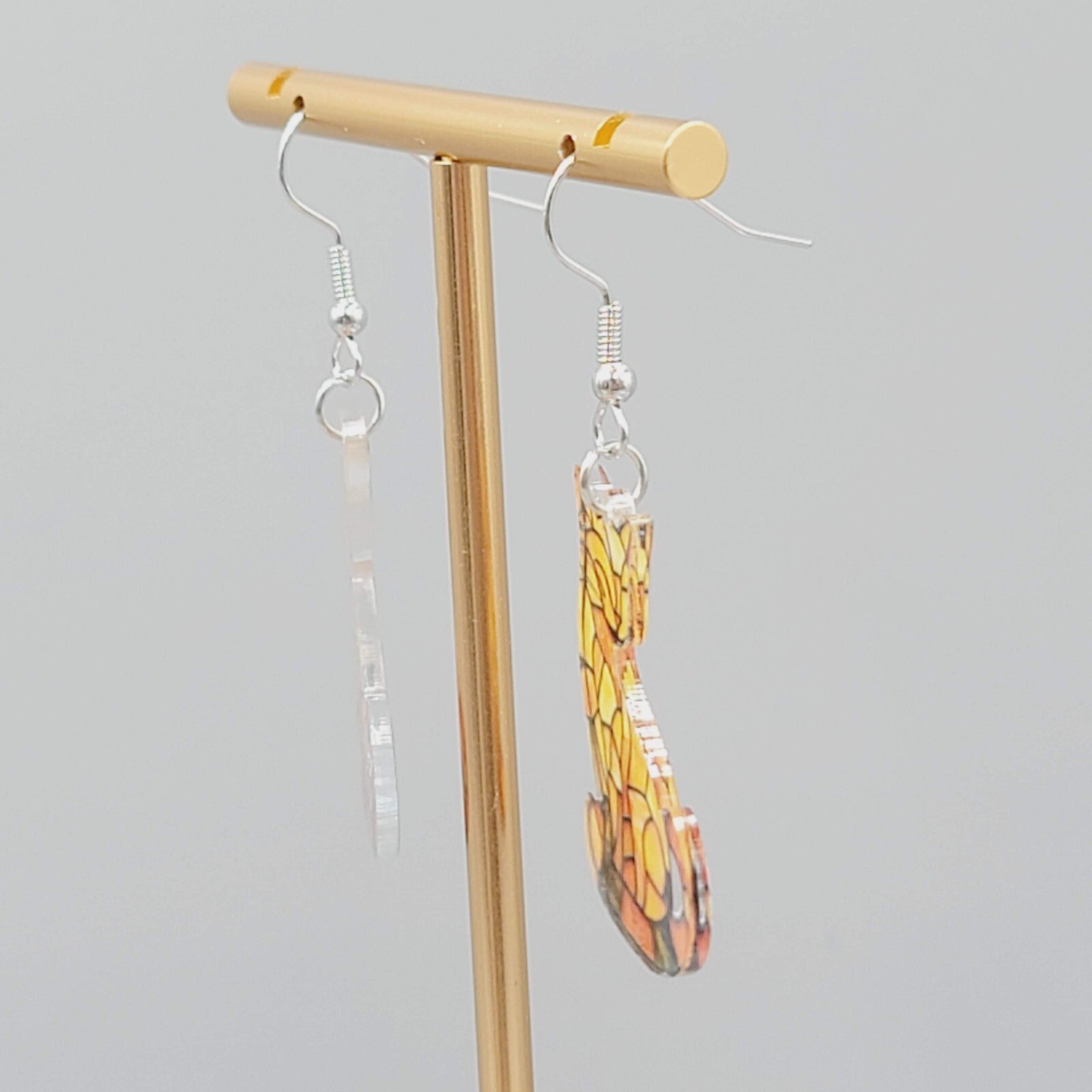 Yellow Kitty Cat Pierced Earrings Acrylic Dangle 1 3/8"