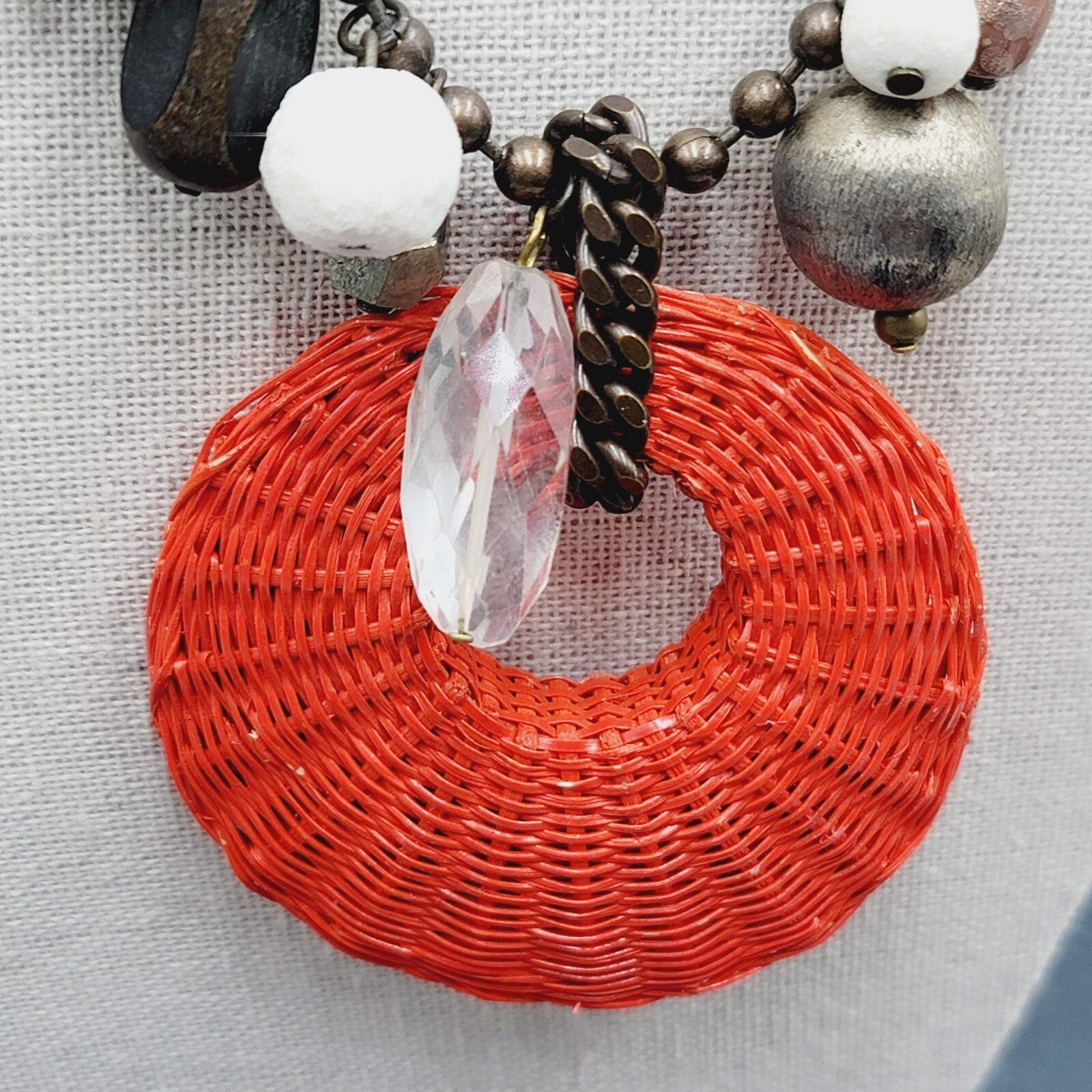 Orner Necklace Made in France Ball Chain Weaved Pendant Artisan Boho 17"