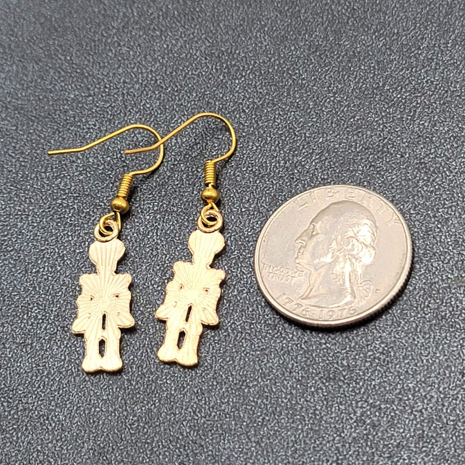 Halloween Skeleton Pierced Earrings Gold tone White Enamel Dangle 1"