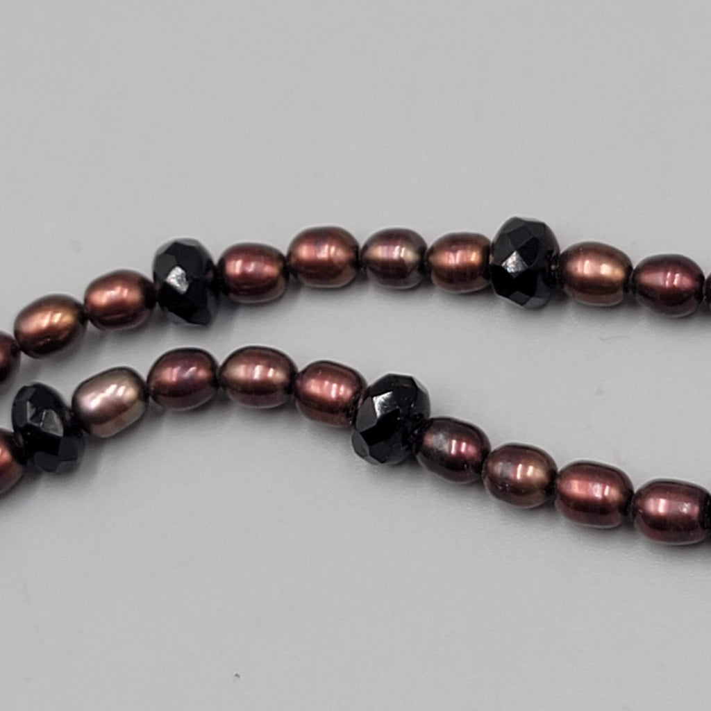 Sterling Silver Bracelet And Necklace Genuine Brown Pearls Black Crystal Beads