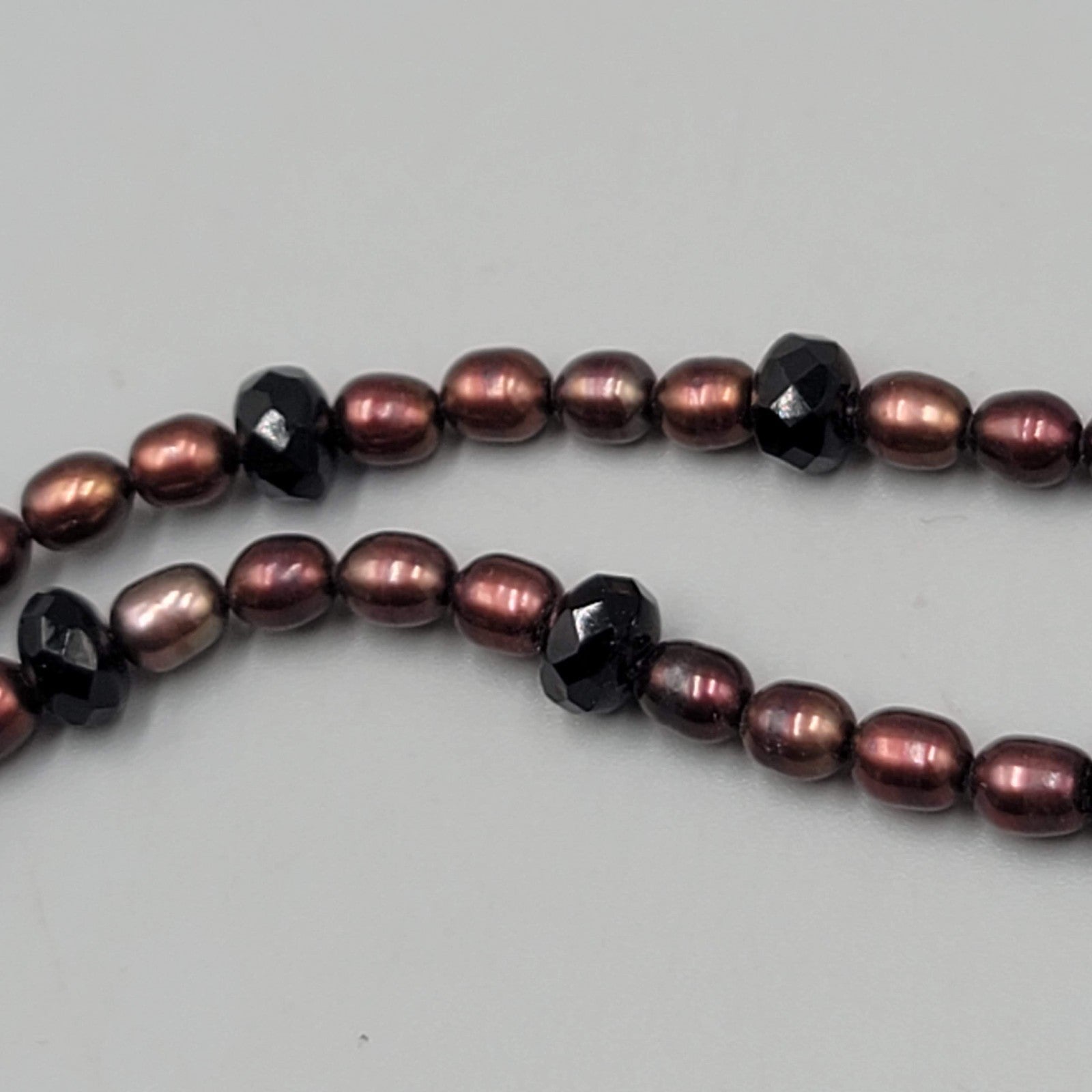 Sterling Silver Bracelet And Necklace Genuine Brown Pearls Black Crystal Beads
