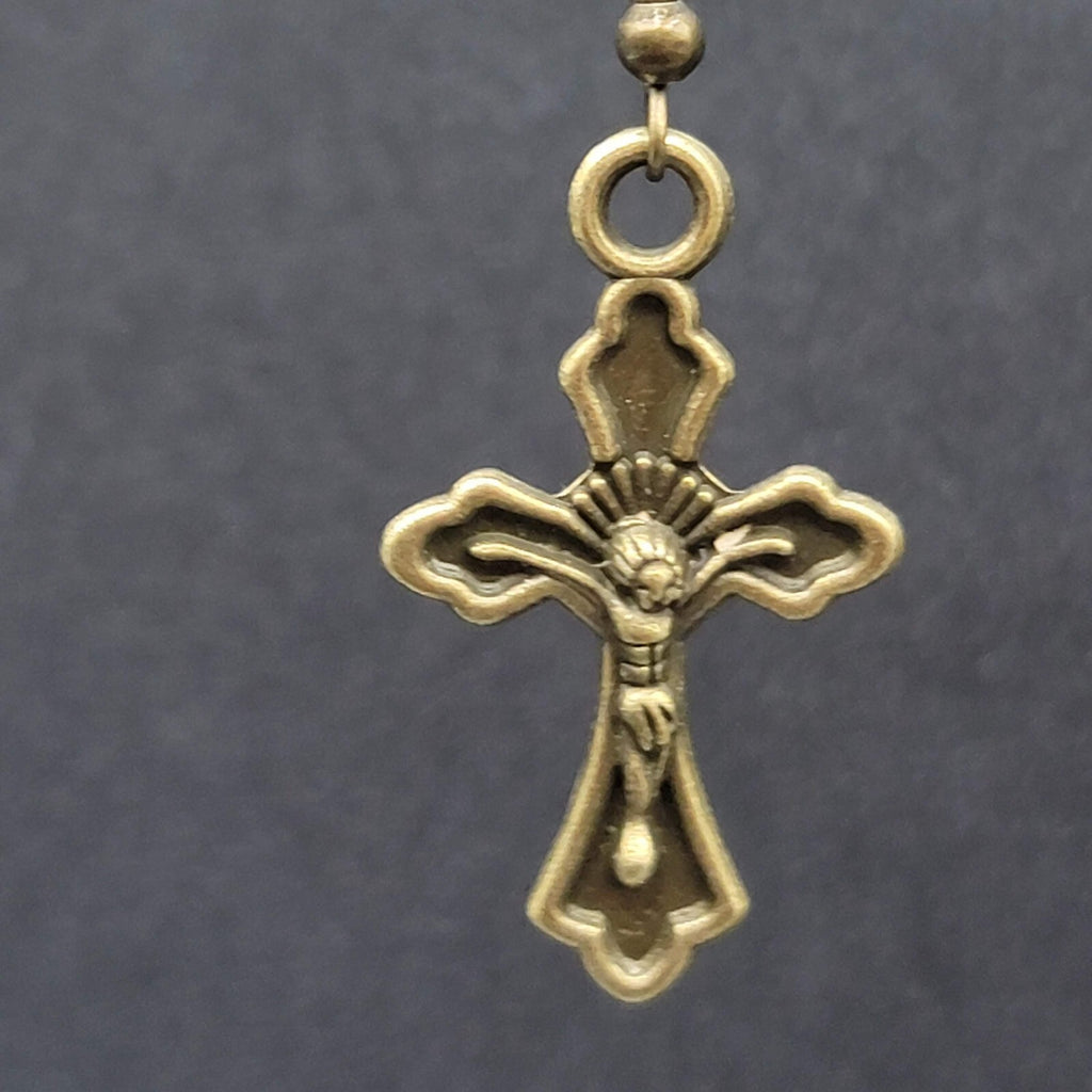 New Crucifix Cross Pierced Earrings Bronze tone Dangle 1 1/8"
