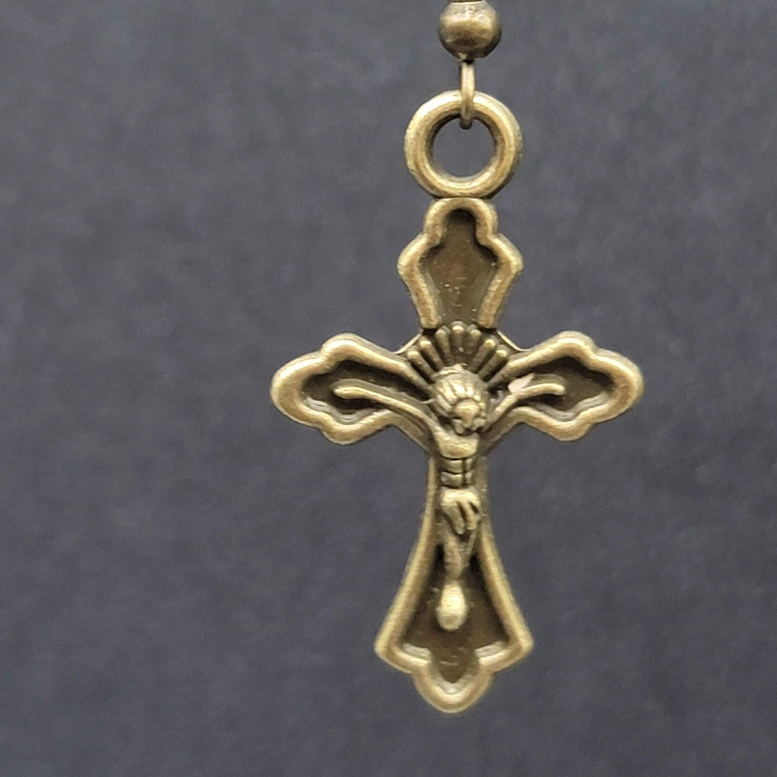 New Crucifix Cross Pierced Earrings Bronze tone Dangle 1 1/8"