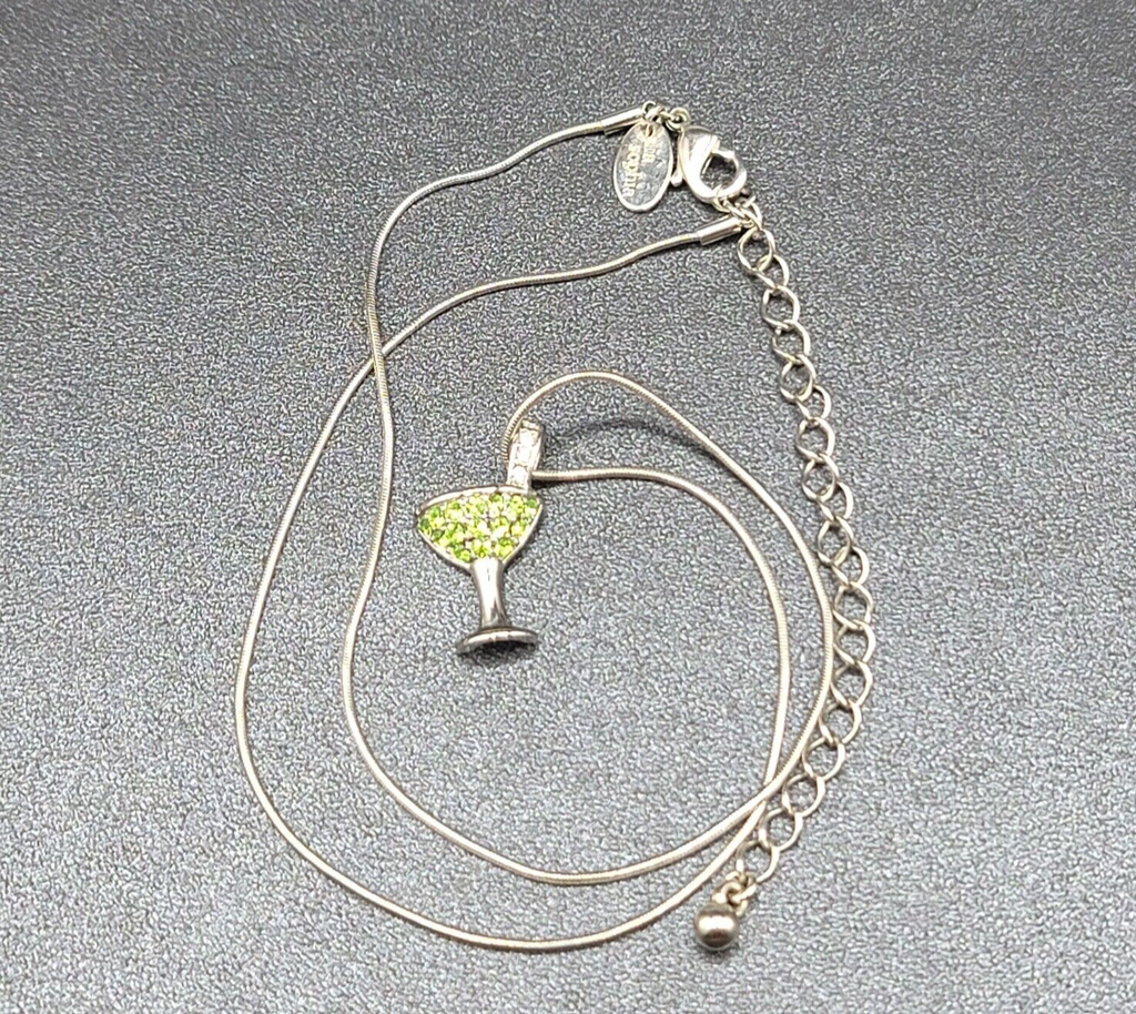 Lia Sophia CHEERS Martini Glass Green Crystals Necklace 16"-19" Adj