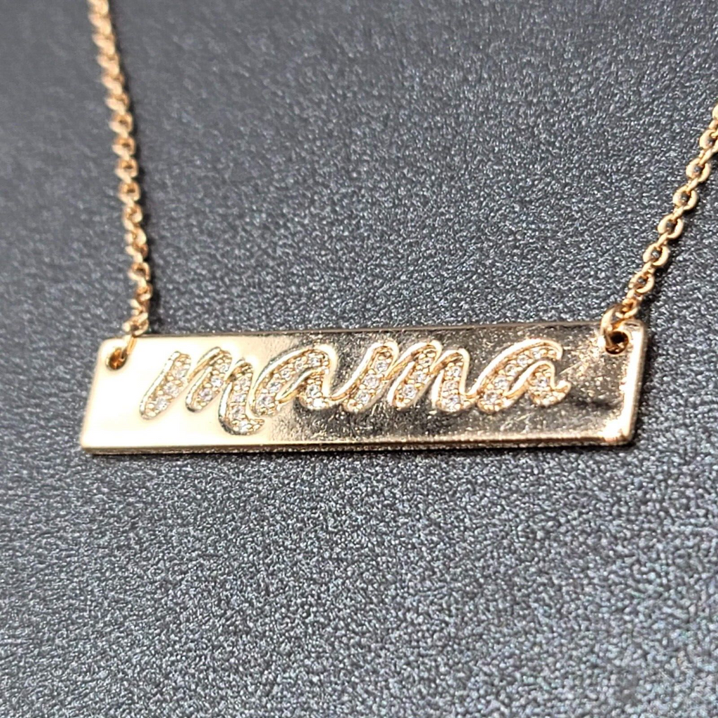 ORIGAMI OWL Necklace Rose Gold tone MAMA Bar Pendant Crystal Mom Mother 16" -18"