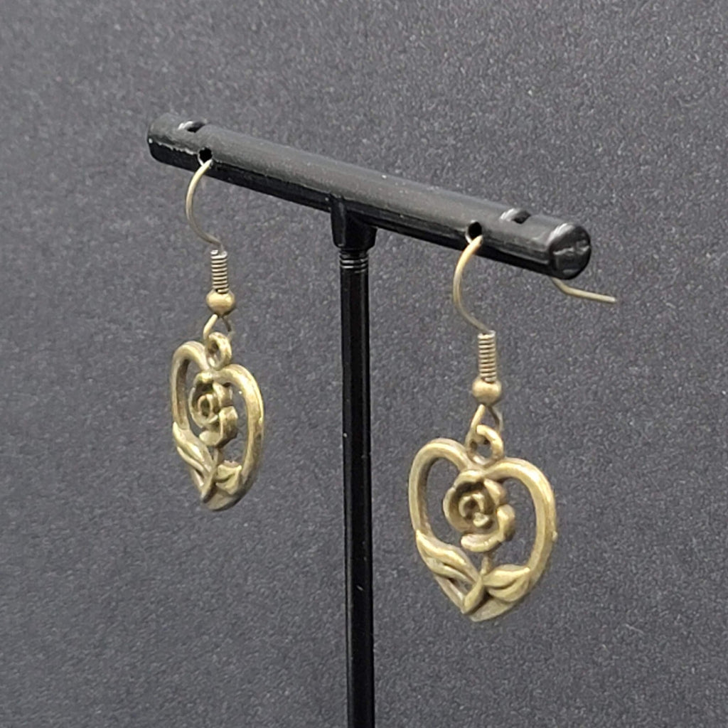 New Pierced Earrings Bronze tone Embossed Dangle 3/4"