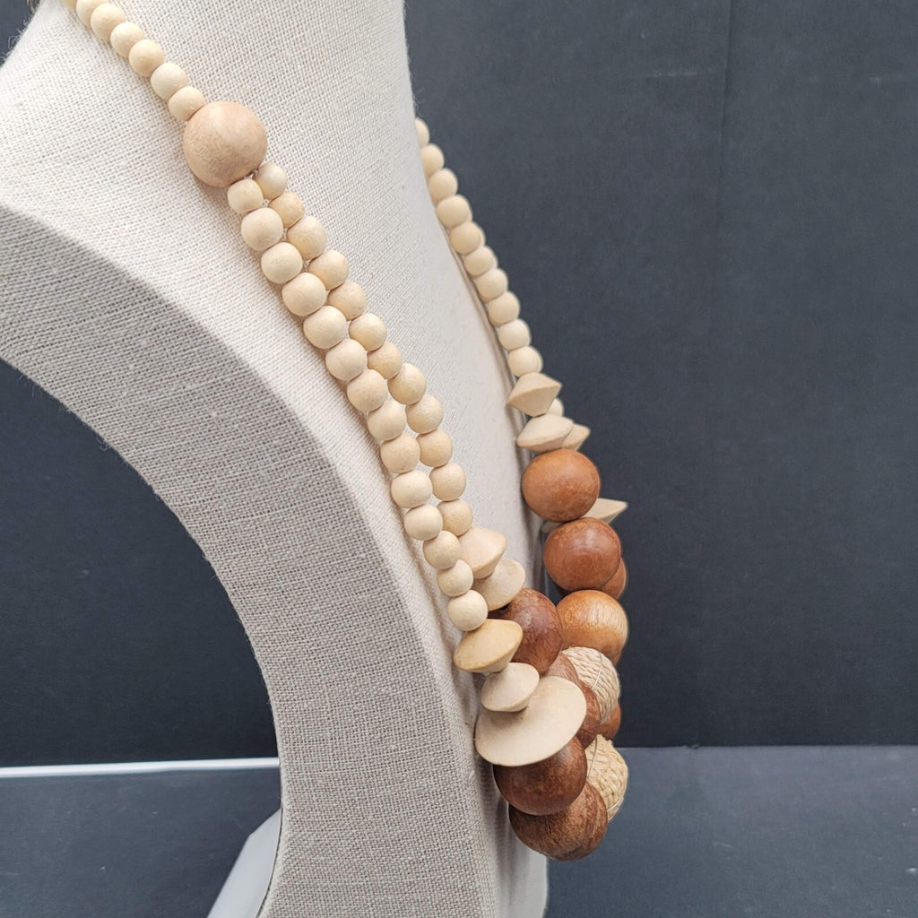 White House Black Market Graduated Wood Bead Double Strand Necklace 20"-22"