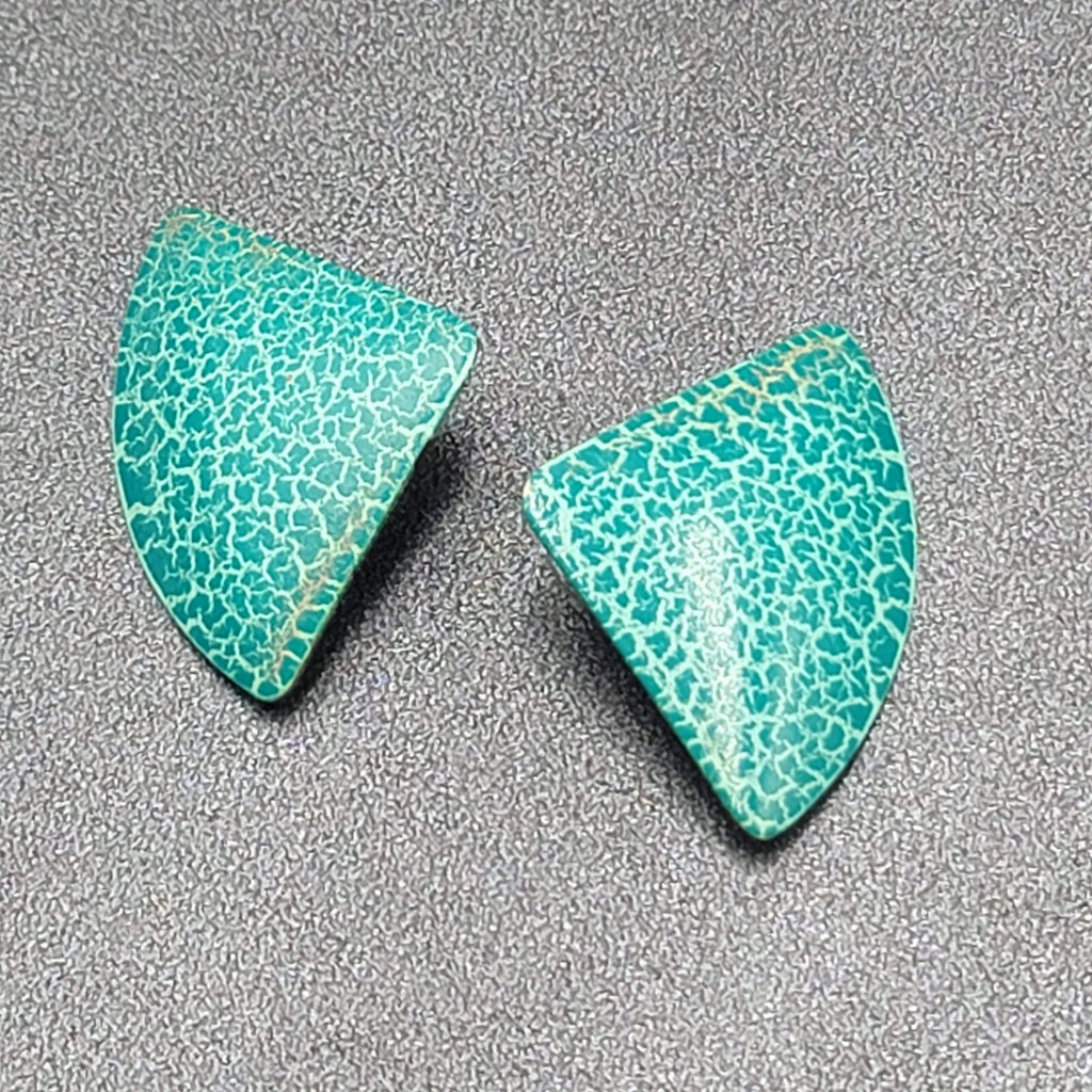 Vintage Pierced Earrings Teal Blue Crackle Enamel Statement Drop 1 5/8"