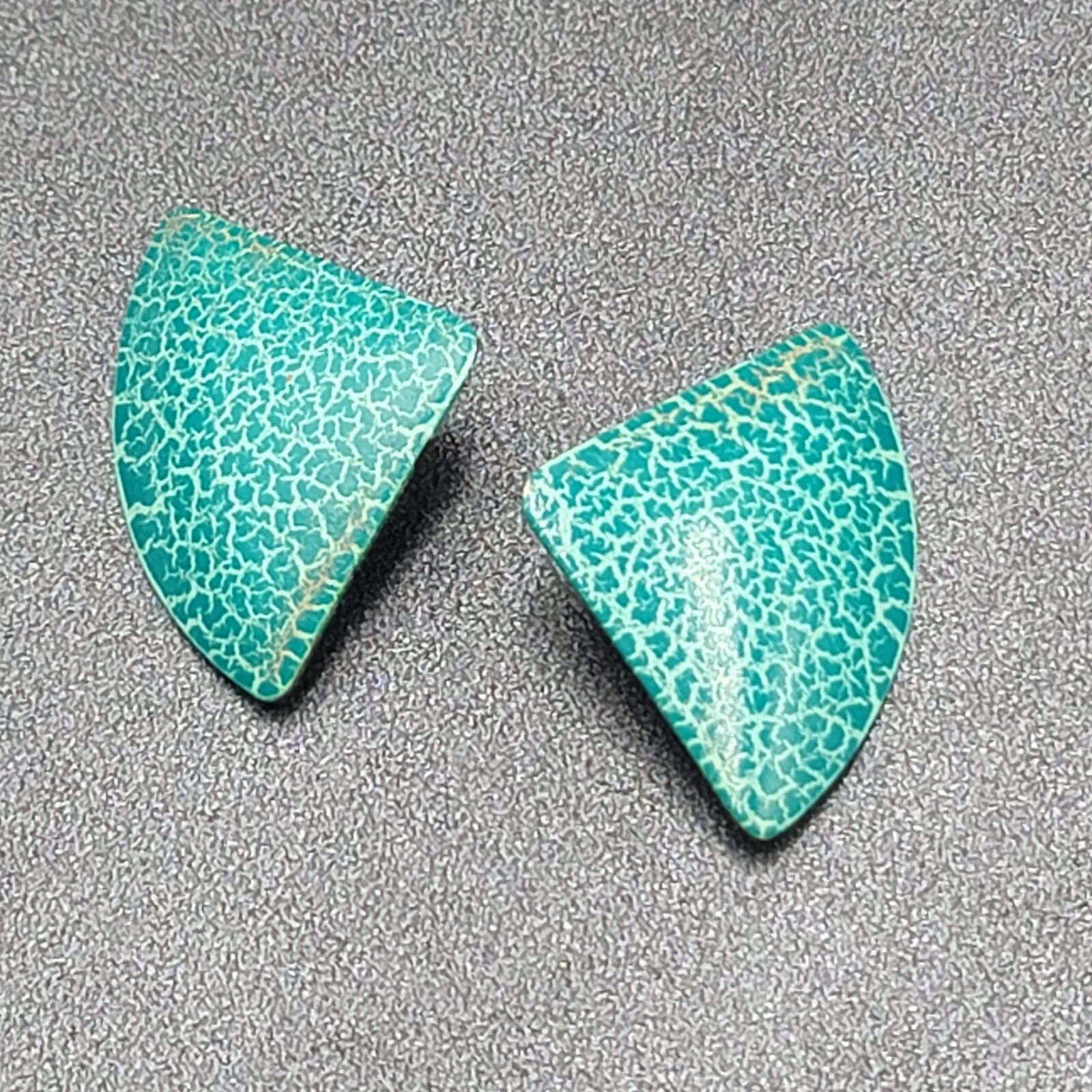 Vintage Pierced Earrings Teal Blue Crackle Enamel Statement Drop 1 5/8"