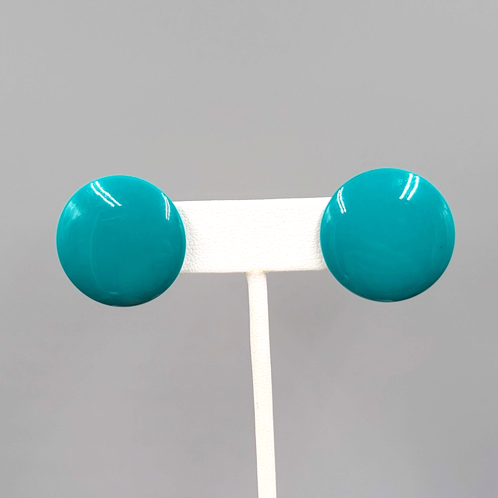 Vintage Teal Enamel Pierced Earrings Flat Round Drop 1"