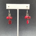 Pierced Earrings Red Acrylic Bead Cluster Silver tone Hook Dangle 1 3/8"