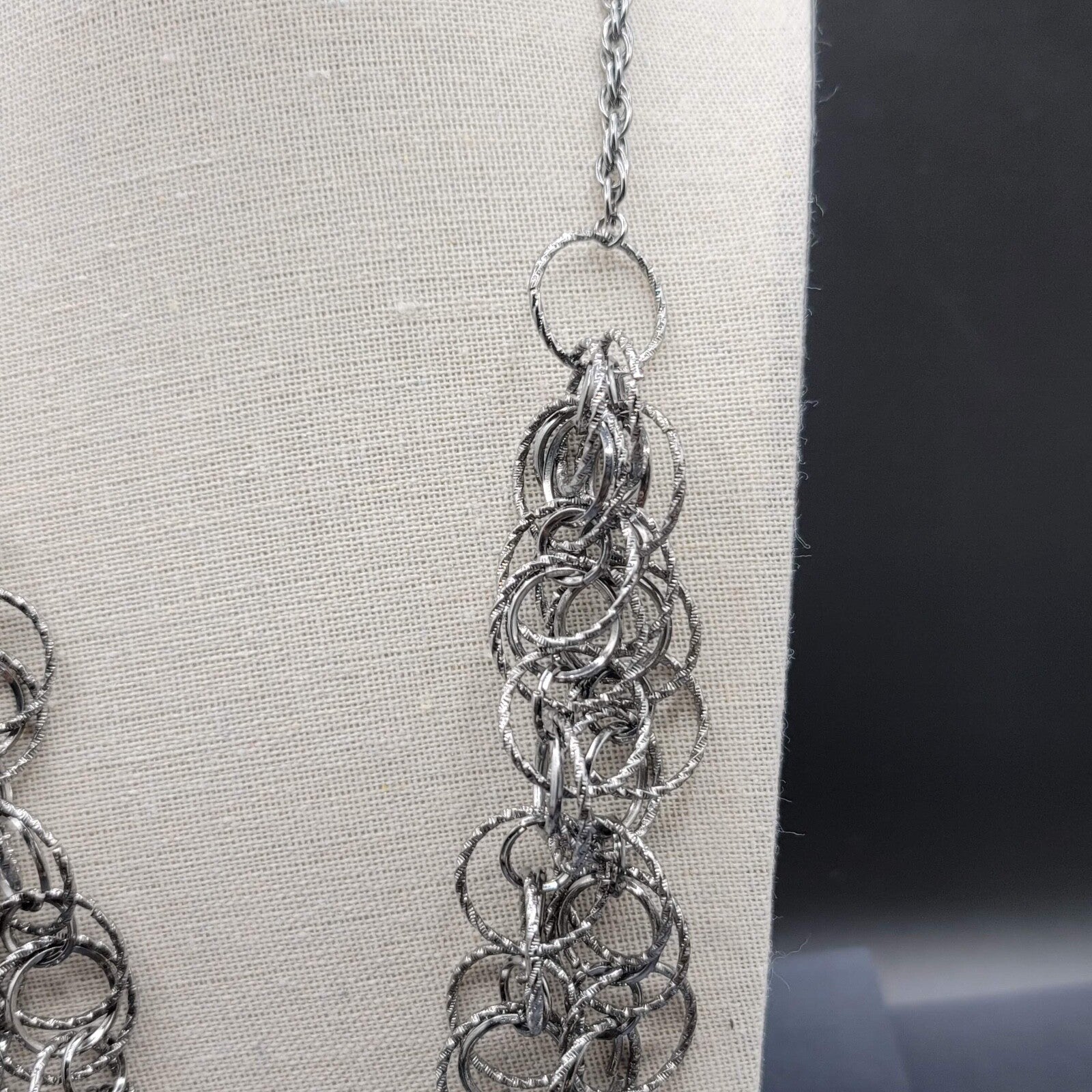 Silver tone Necklace Double Strand Circle Links 24" - 27" Adj