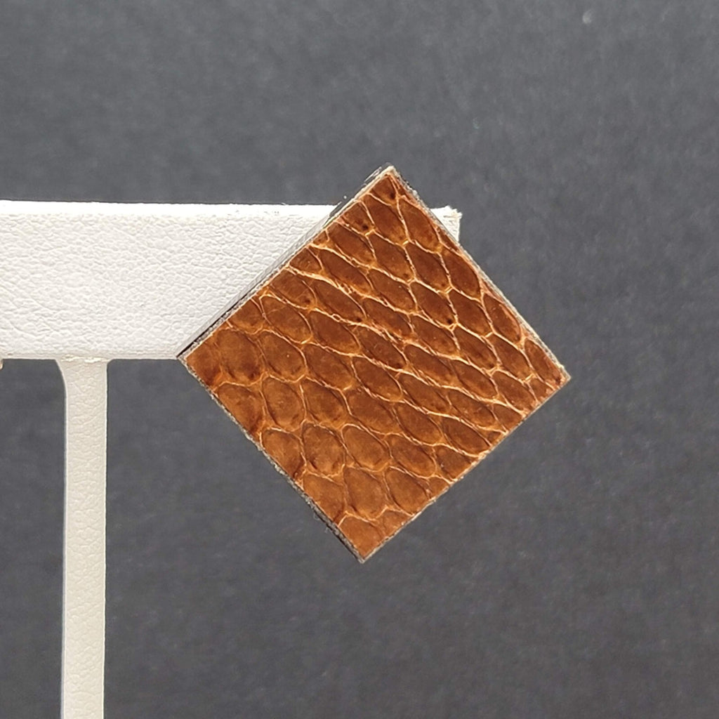 Vintage Clip on Earrings Brown Faux Snake Skin 1 3/8"