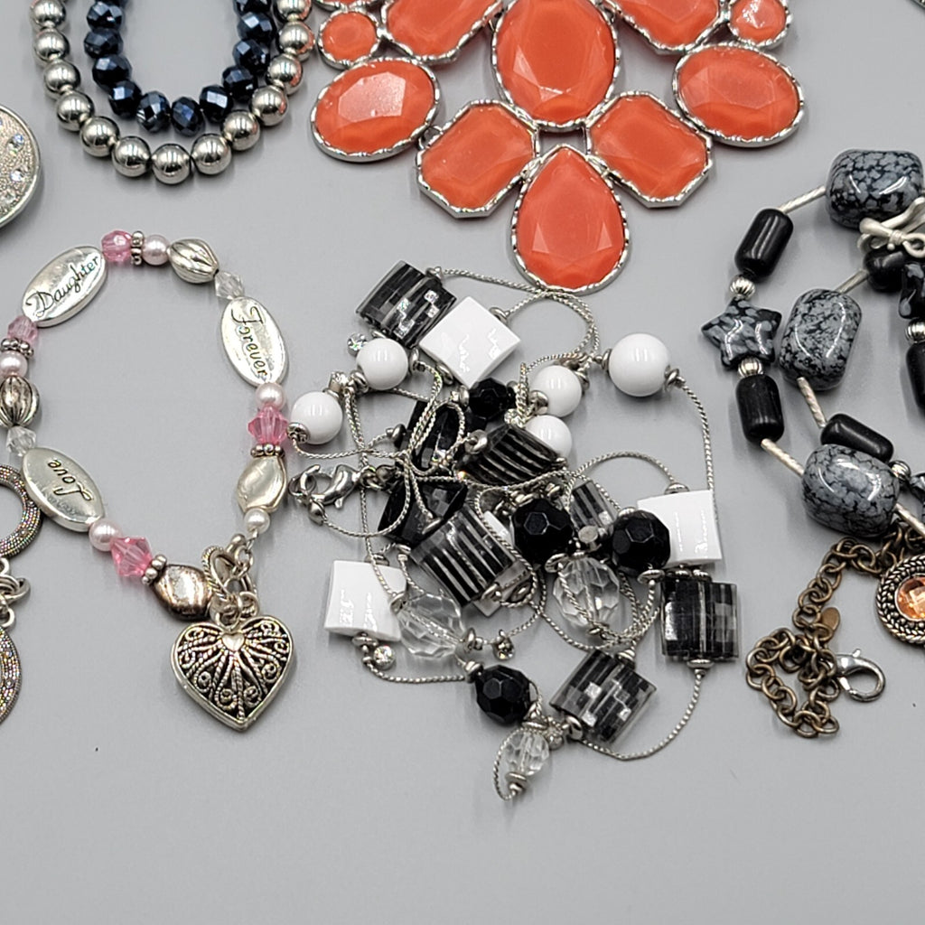 Silver tone Fashion Jewelry Lot of 39 Necklace Bracelets Earrings All Wearable