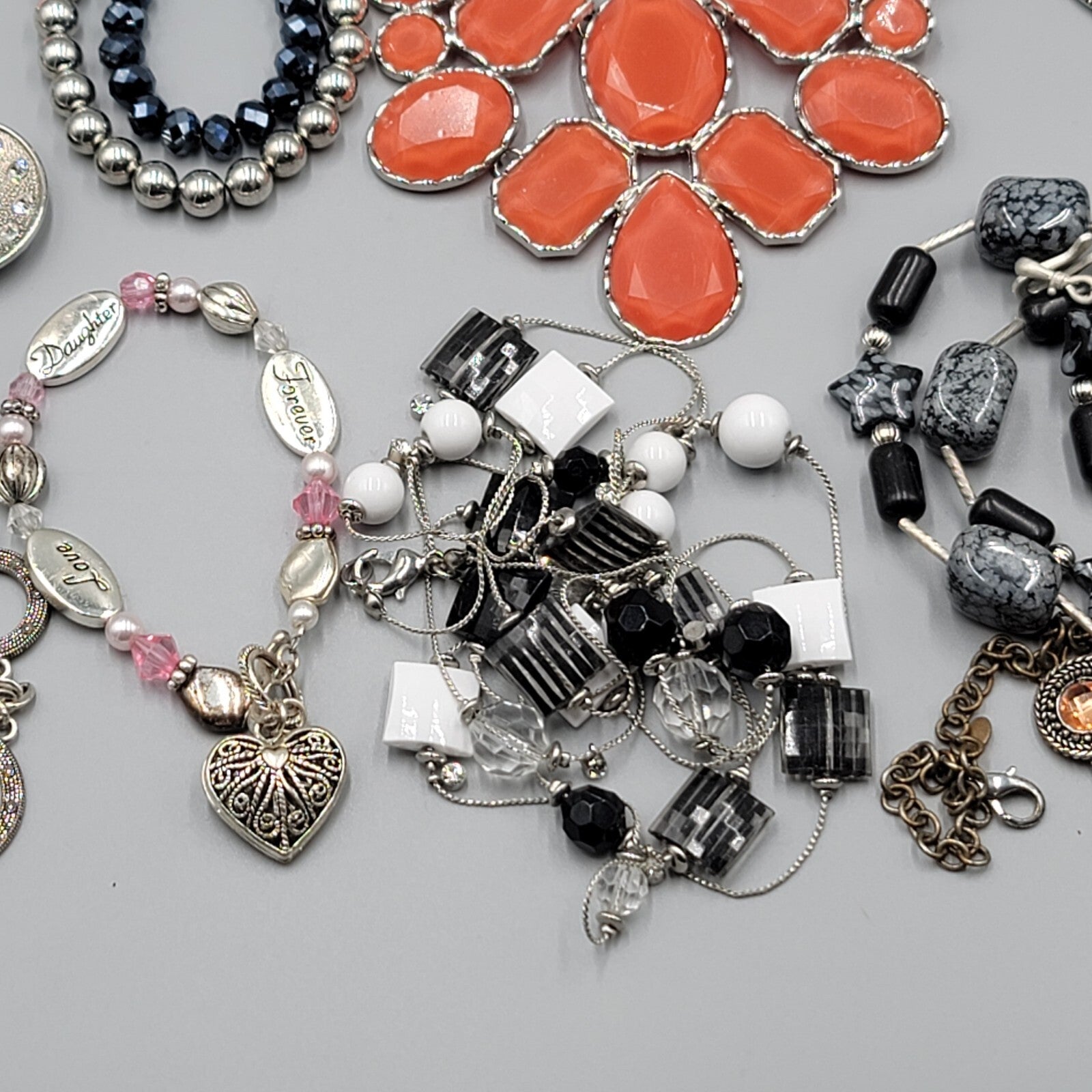 Silver tone Fashion Jewelry Lot of 39 Necklace Bracelets Earrings All Wearable
