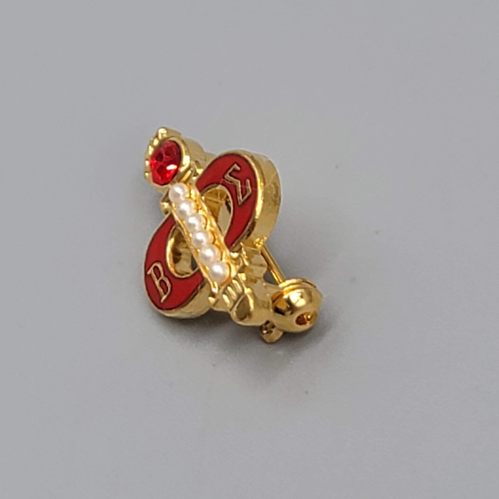 Vintage Beta Sigma Phi Sorority Lapel Pin Red Enamel Gold tone Torch 3/4"