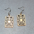 Tarot Card Pierced Earrings The Wheel of Fortune Gold tone Black 1"