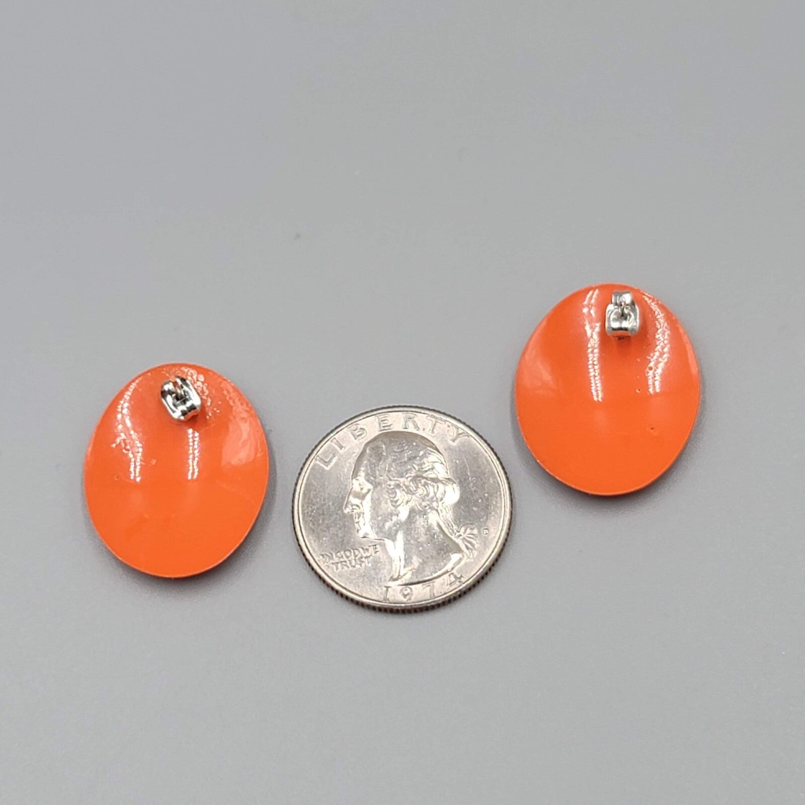 Vintage Orange Enamel Pierced Earrings Oval Drop 1"