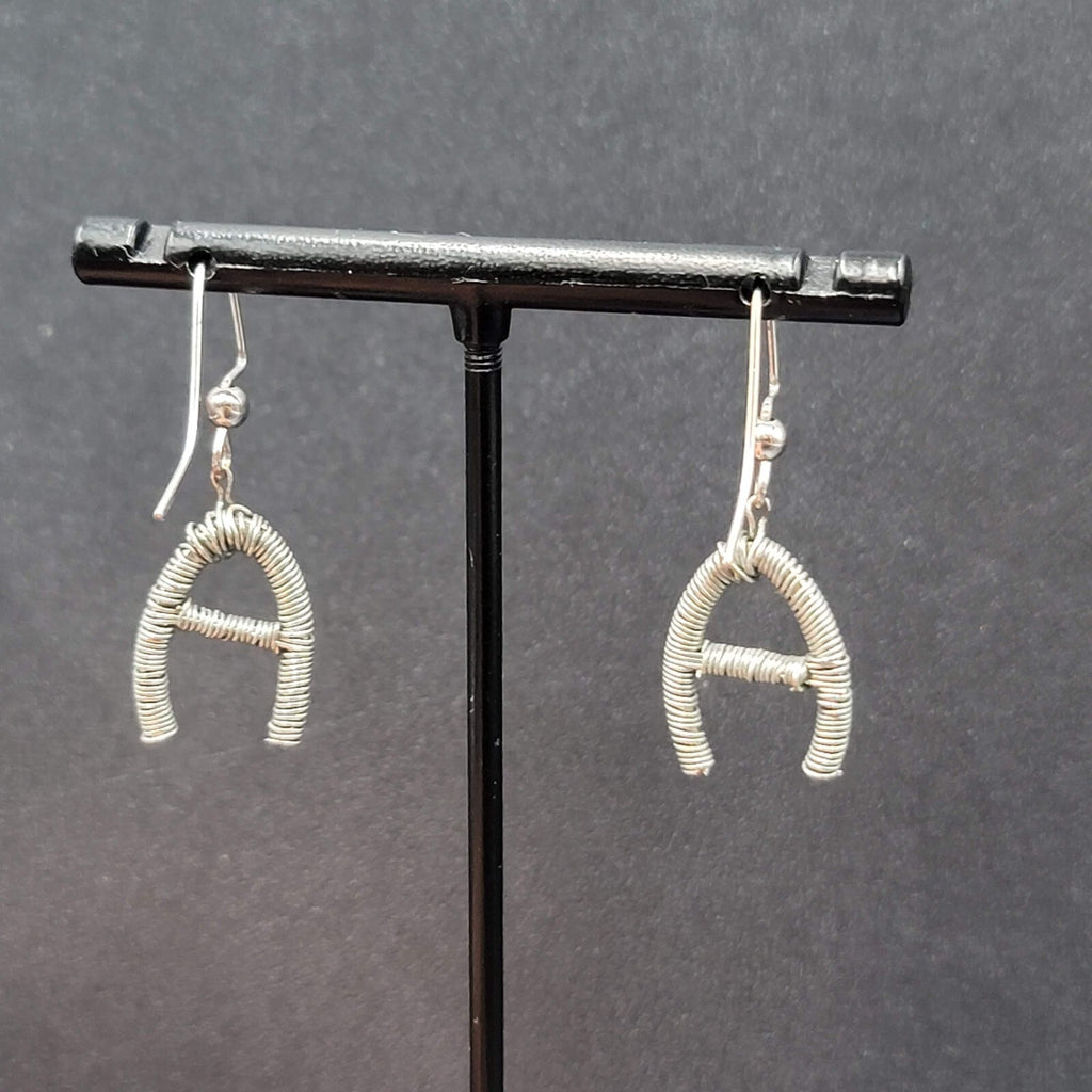 Pierced Earrings Silver tone Wire Wrapped Initial A Dangle 3/4"