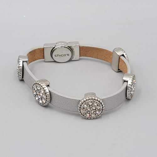 Chicos Leather Bracelet Crystal Rhinestone Magnetic Closure 7"