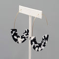 Pierced Earrings Black White Acrylic Large Statement Hoops Gold tone 2.75"