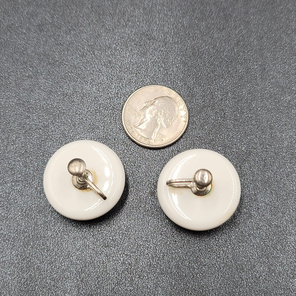 Vintage Clip on Earrings Large White Acrylic Dome Round Pin-up 1 1/8"