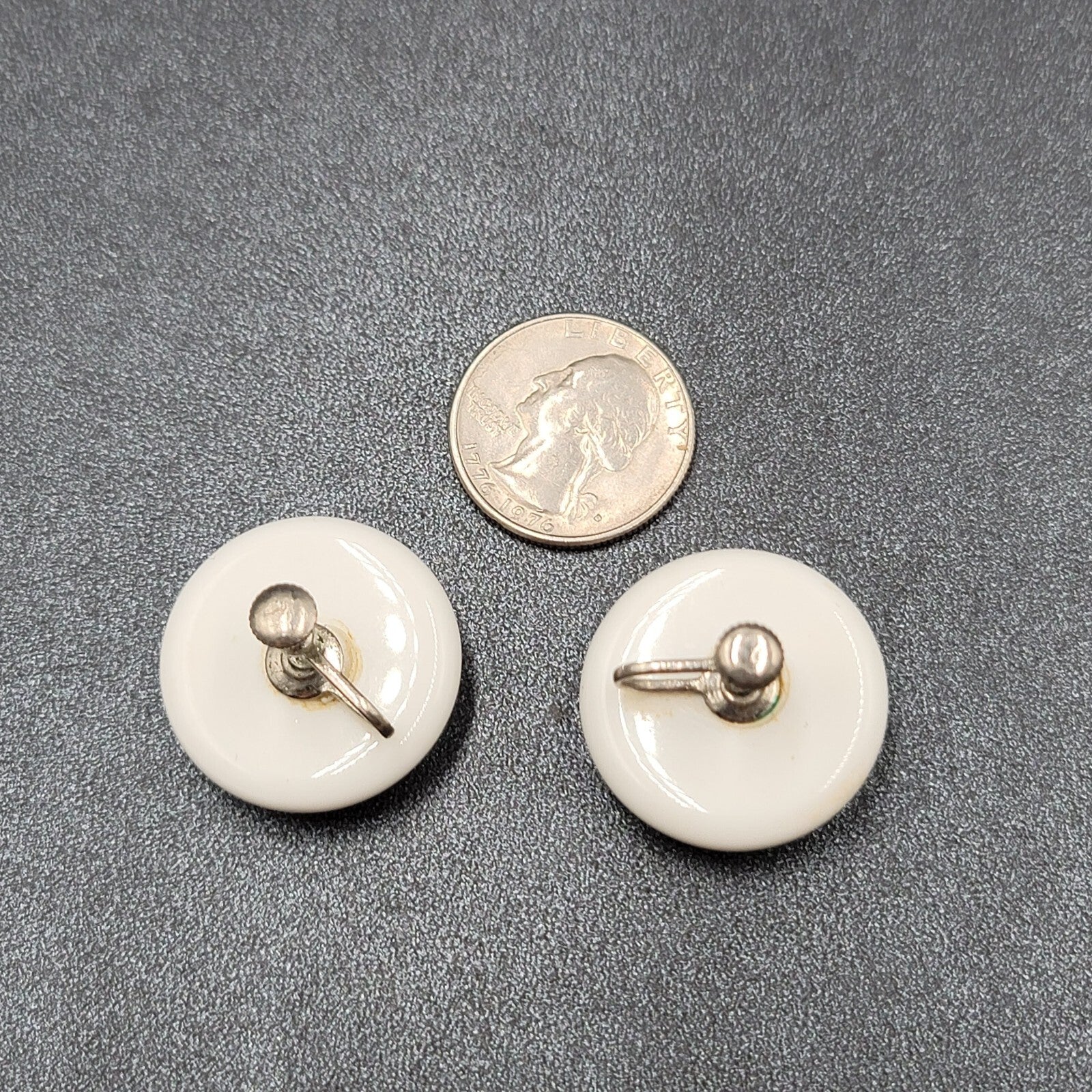 Vintage Clip on Earrings Large White Acrylic Dome Round Pin-up 1 1/8"