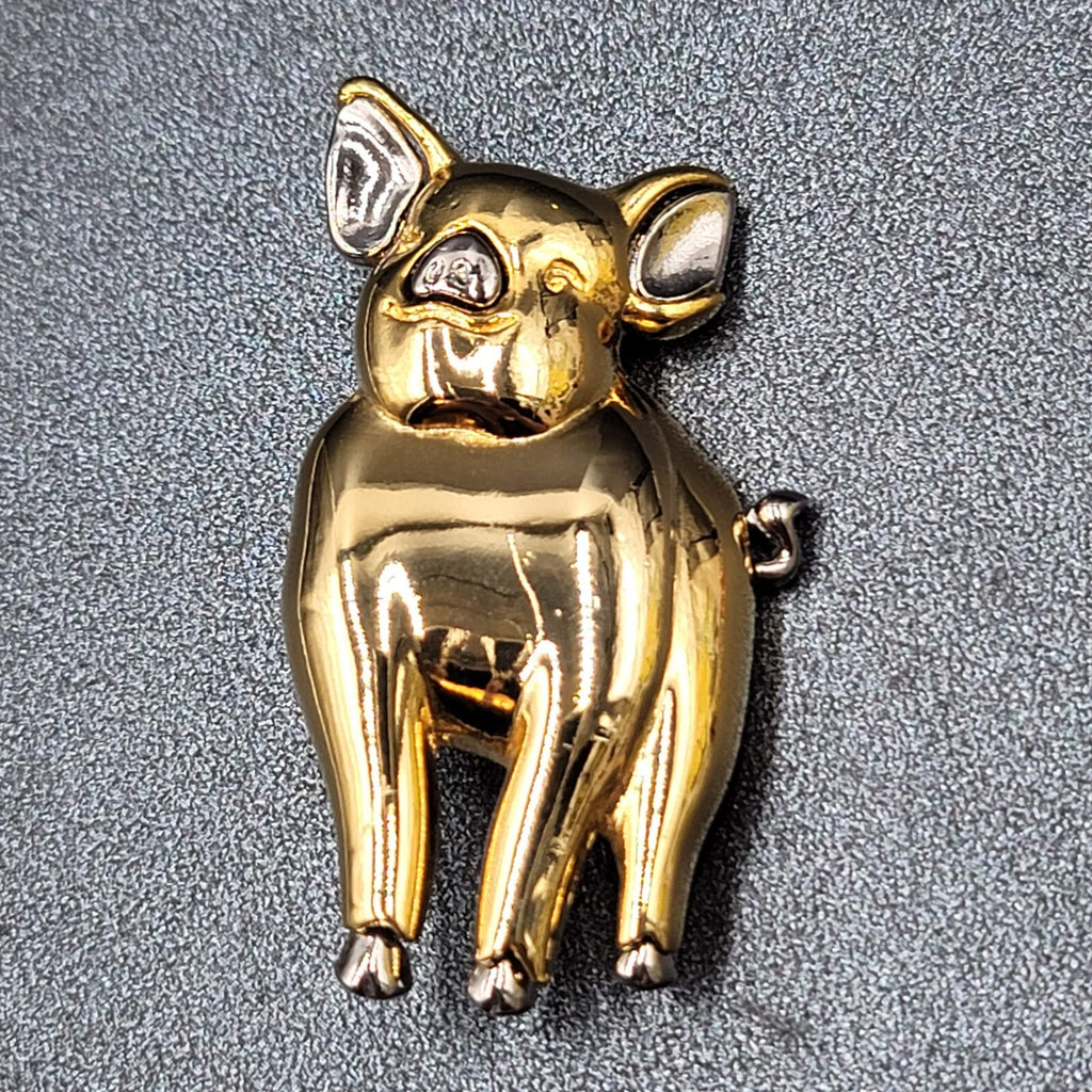 LC Brooch Liz Claiborne PIG Silver and tone Signed Pin 2"