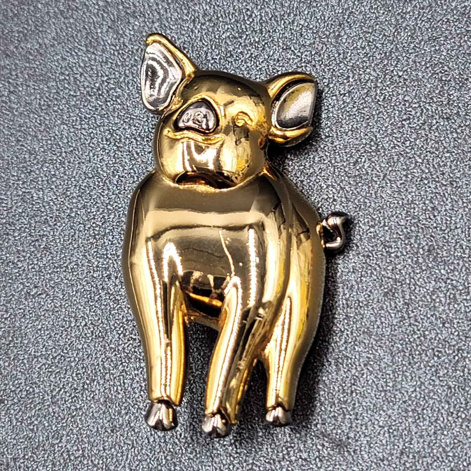 LC Brooch Liz Claiborne PIG Silver and tone Signed Pin 2"