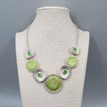 Green Rhinestone Necklace Silver tone Statement Adj 16"-19"