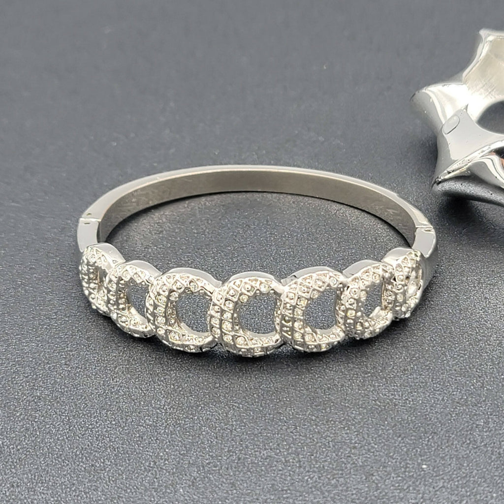 Lot of 2 Clamper Hinged Bracelets Silver Tone Womens Jewelry Rhinestone