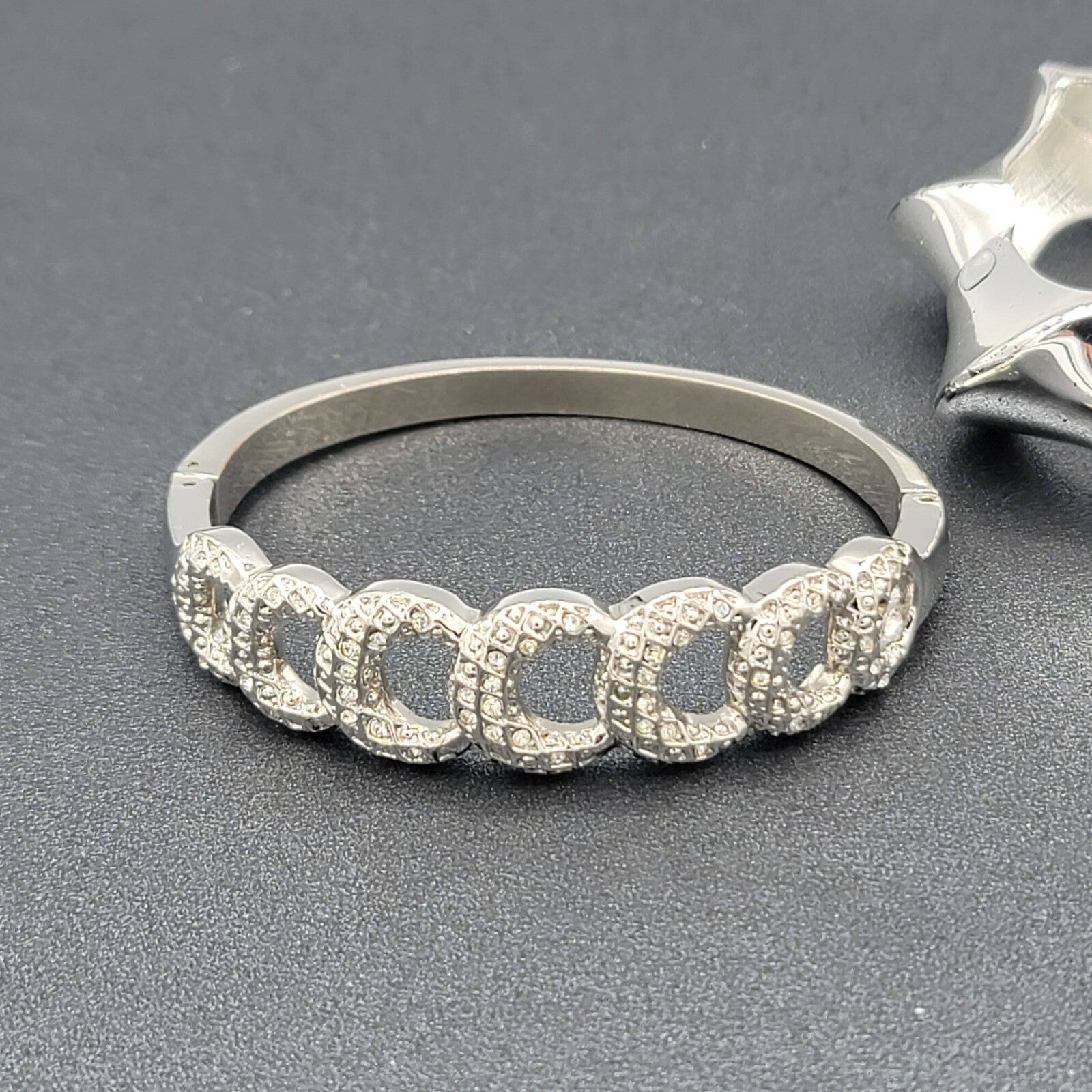 Lot of 2 Clamper Hinged Bracelets Silver Tone Womens Jewelry Rhinestone