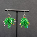 Vintage Pierced Earrings Seed Bead Christmas Palm Trees Dangle  1.25"