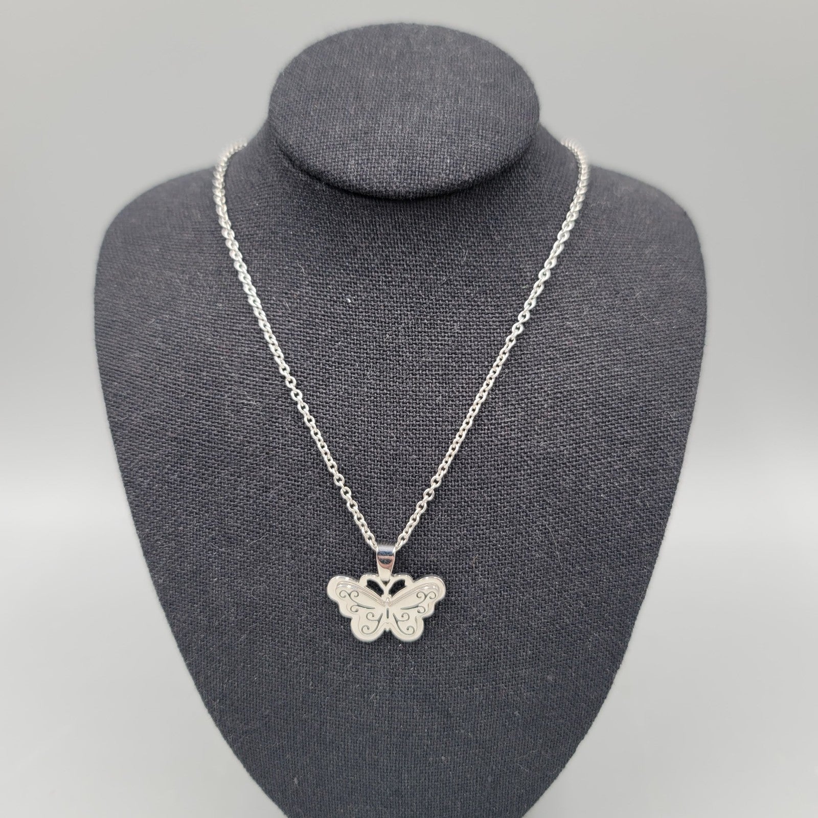 JCM Embrace Life Butterfly Pendant Necklace Silver tone Stainless Steel 18 in