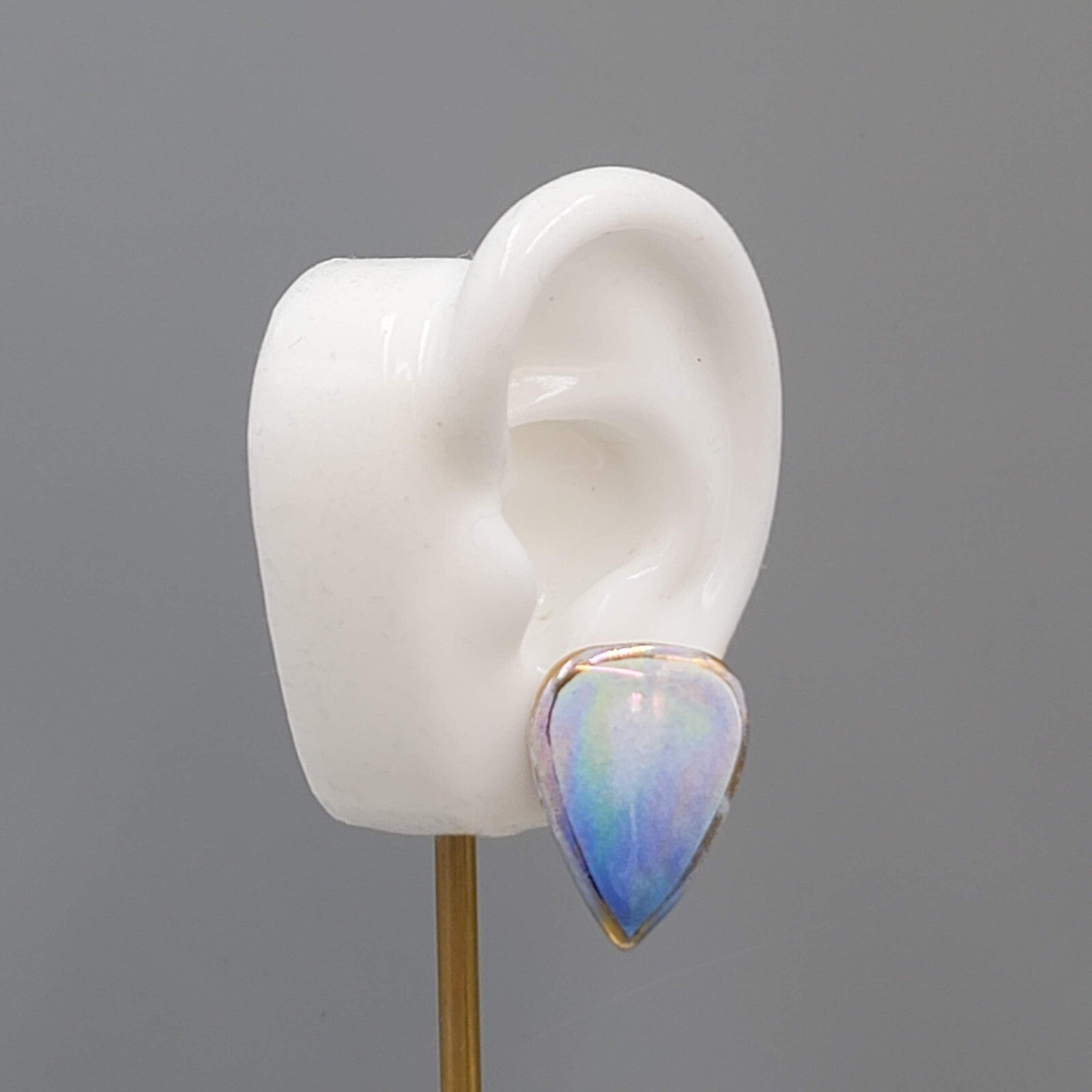 Vintage Ceramic Drop Pierced Earrings Blue Iridescent Enamel 1"