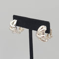 Vintage Half Hoop Clip On Earrings Silver tone Embossed Drop 3/4"