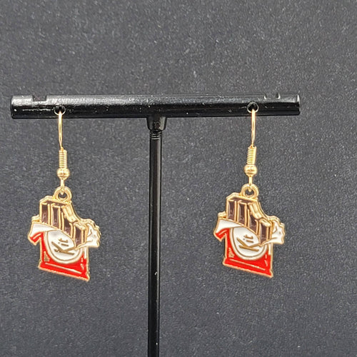 Chocolate Candy Pierced Earrings Enamel Dangle Gold tone Kit New 3/4"