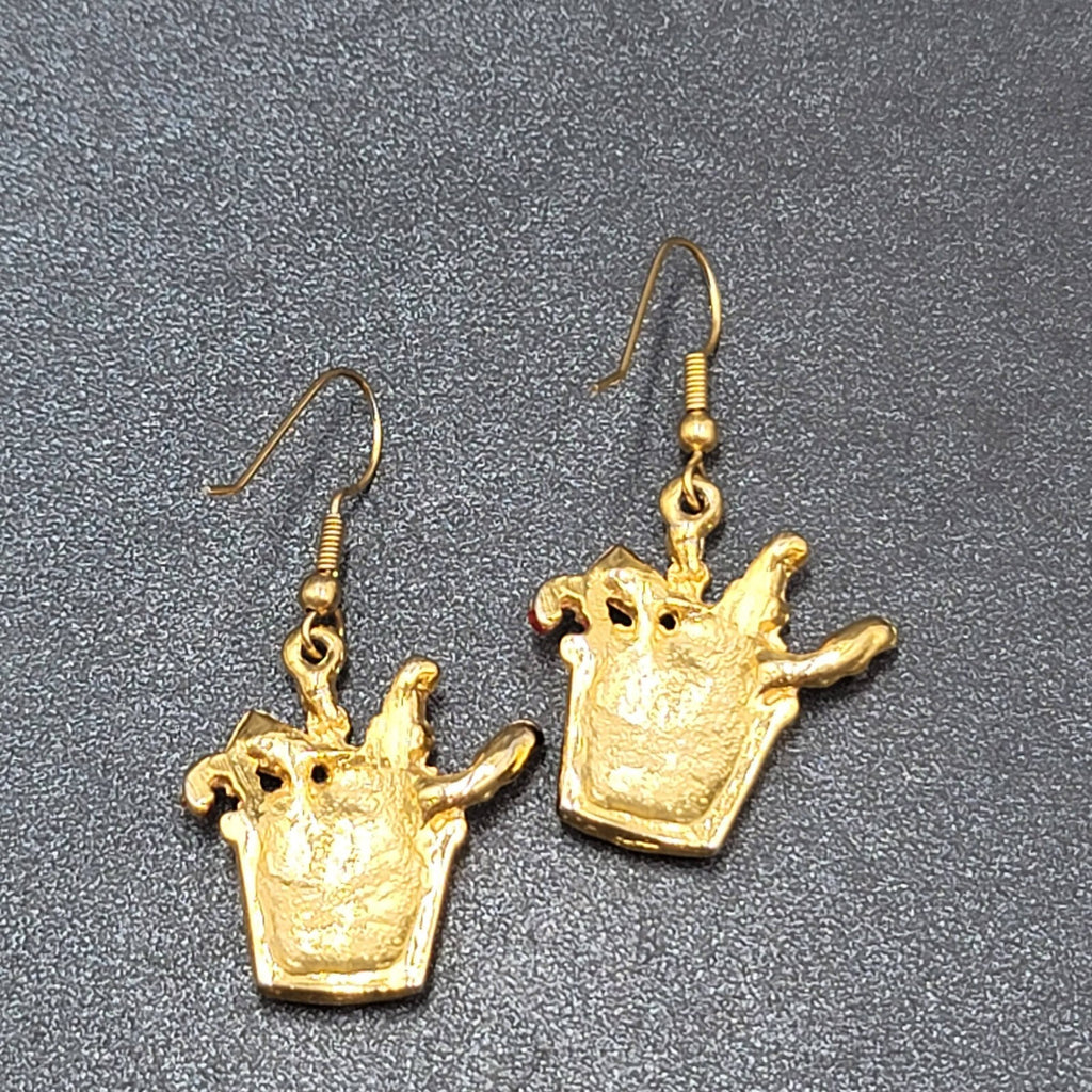 Christmas Pierced Earrings Gold Plated Presents Santa Candy Cane Dangle 1 1/8"
