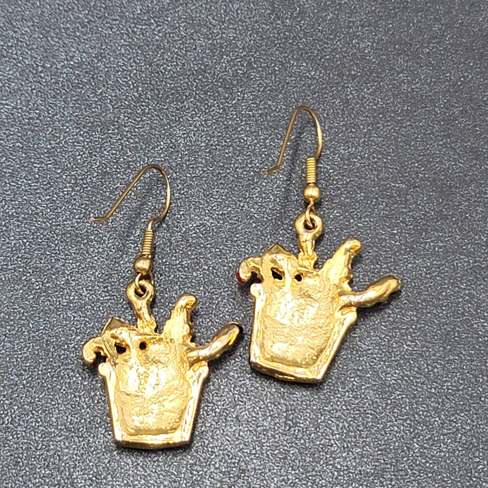 Christmas Pierced Earrings Gold Plated Presents Santa Candy Cane Dangle 1 1/8"