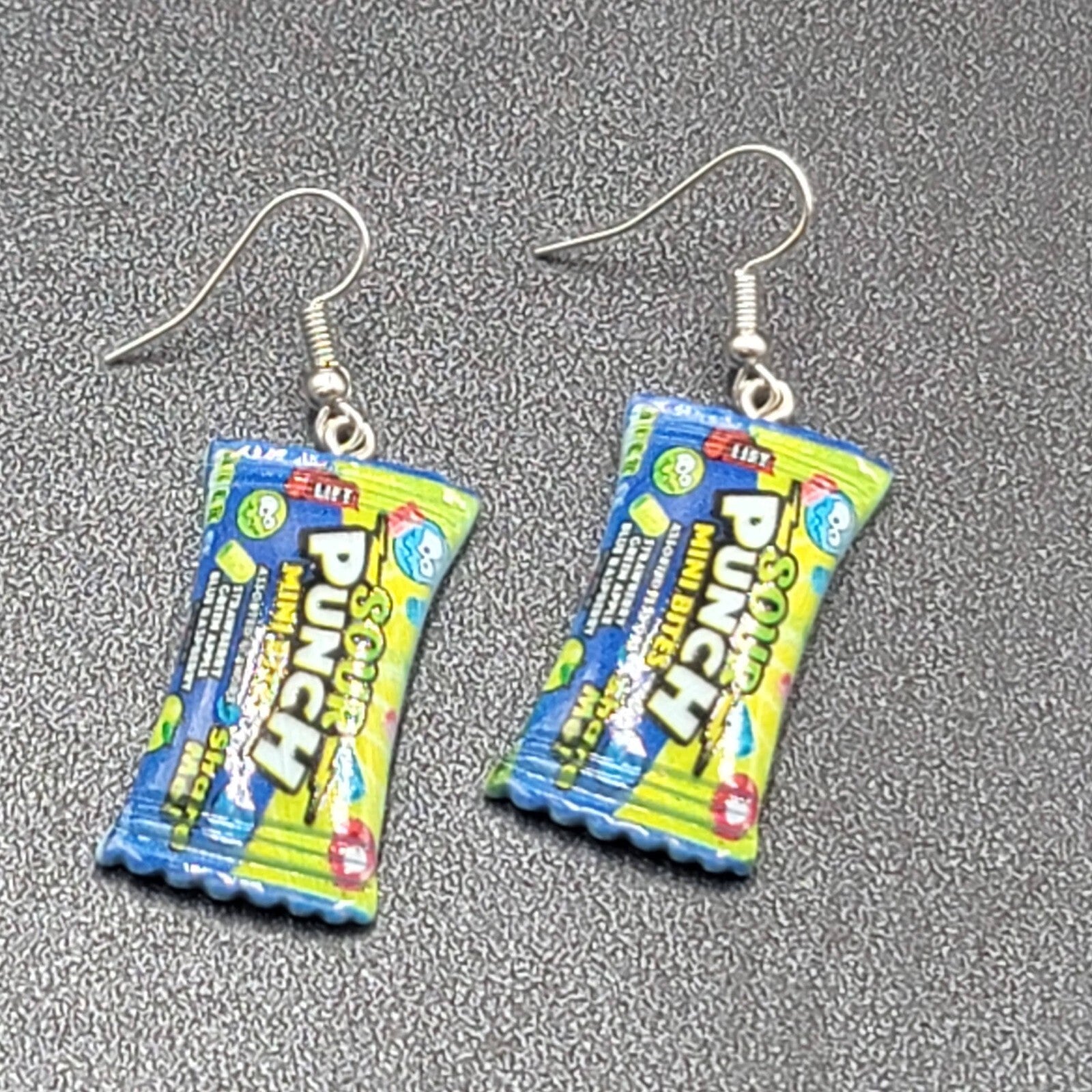 Candy Pierced Earrings Sour Punch Straws Dangle Blue 1.25"