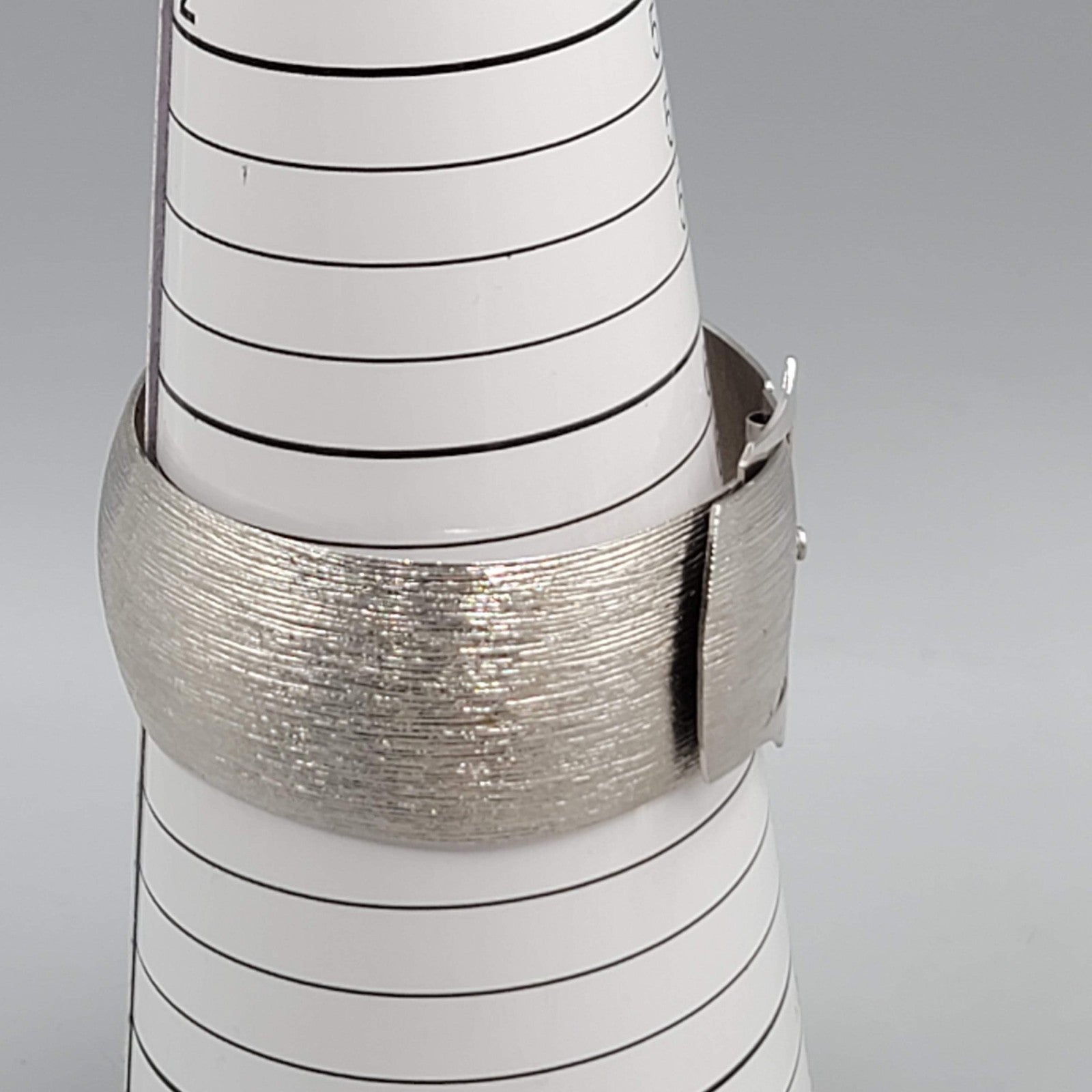 Vintage Buckle Bangle Bracelet Textured Silver tone 7 in