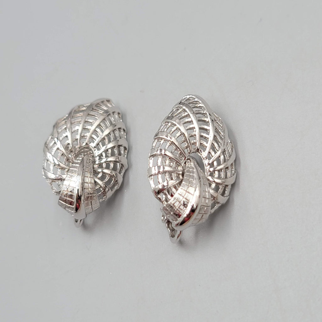 Vintage Judy Lee Clip on Earrings Filigree Silver tone Climber 1 1/8"