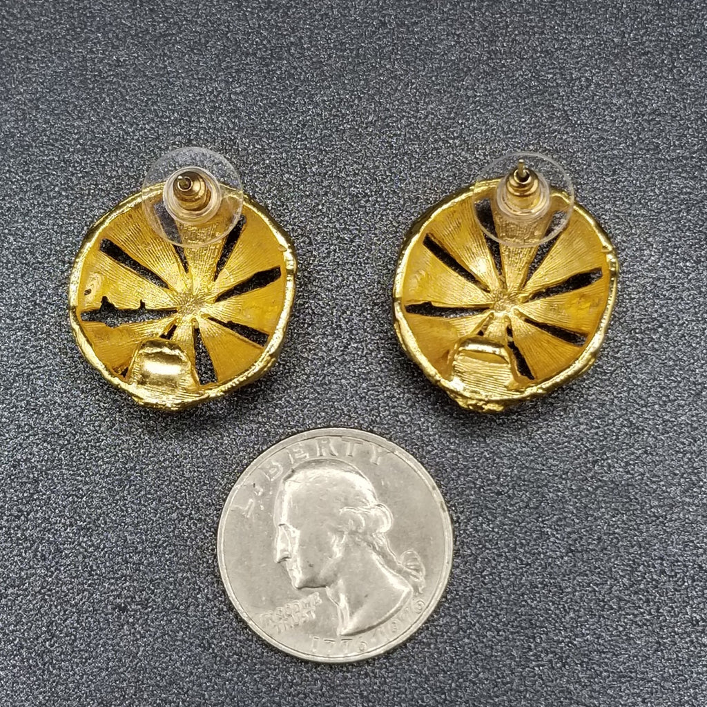Pierced Earrings Gold tone Open Work Dome Drop Stud 1"